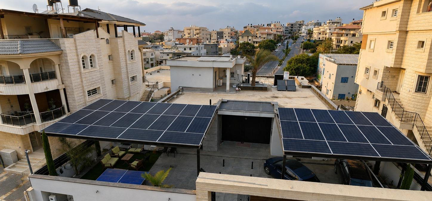 פרויקט 12 — מערכת סולארית על סככות חניה ופרגולה כולל אגירה